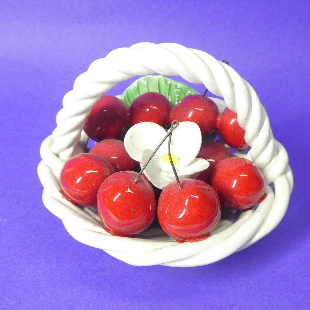 Basket of Cherries Porcelain Vintage Capodimonte Figurine